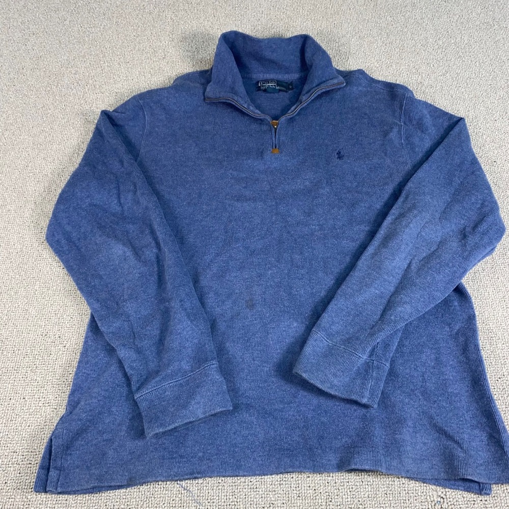 Polo Ralph Lauren Quarter Zip Sweater Mens Large Blue Cotton Pullover Pony Logo